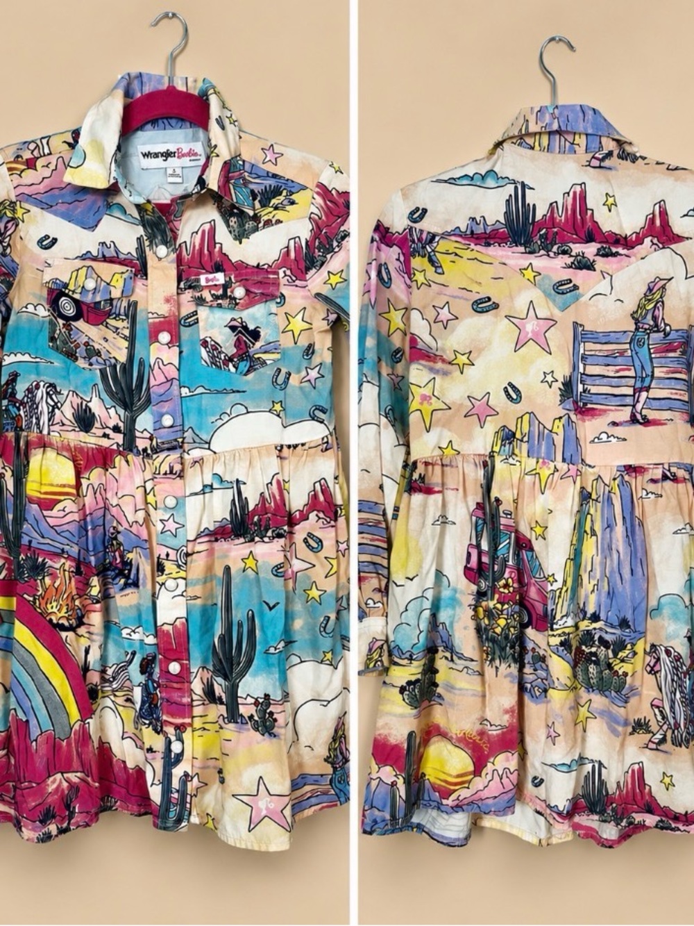 Wrangler x Barbie Western Landscape Graphic Snap Girls size Small Dress